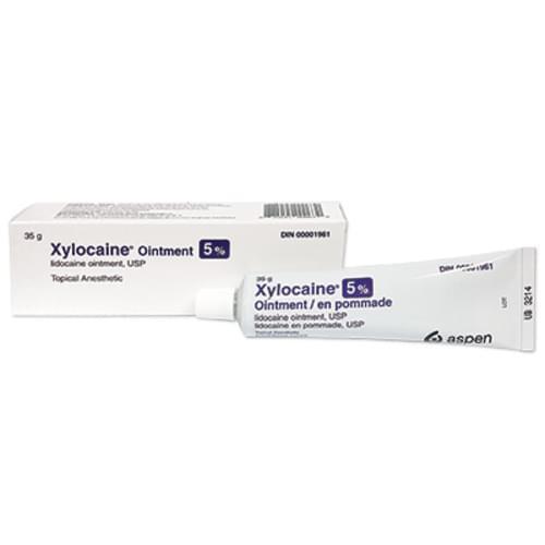 Xylocaine 5% ointment tube and box, topical anesthetic lidocaine medical supply