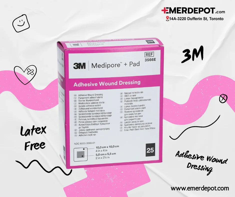 3M Medipore adhesive wound dressing box, latex free, medical bandage, 25 count