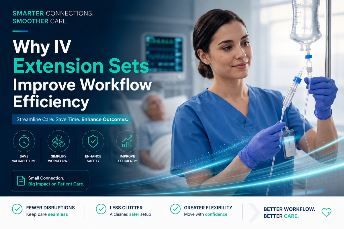 Nurse adjusting IV extension set for efficient patient care in hospital setting