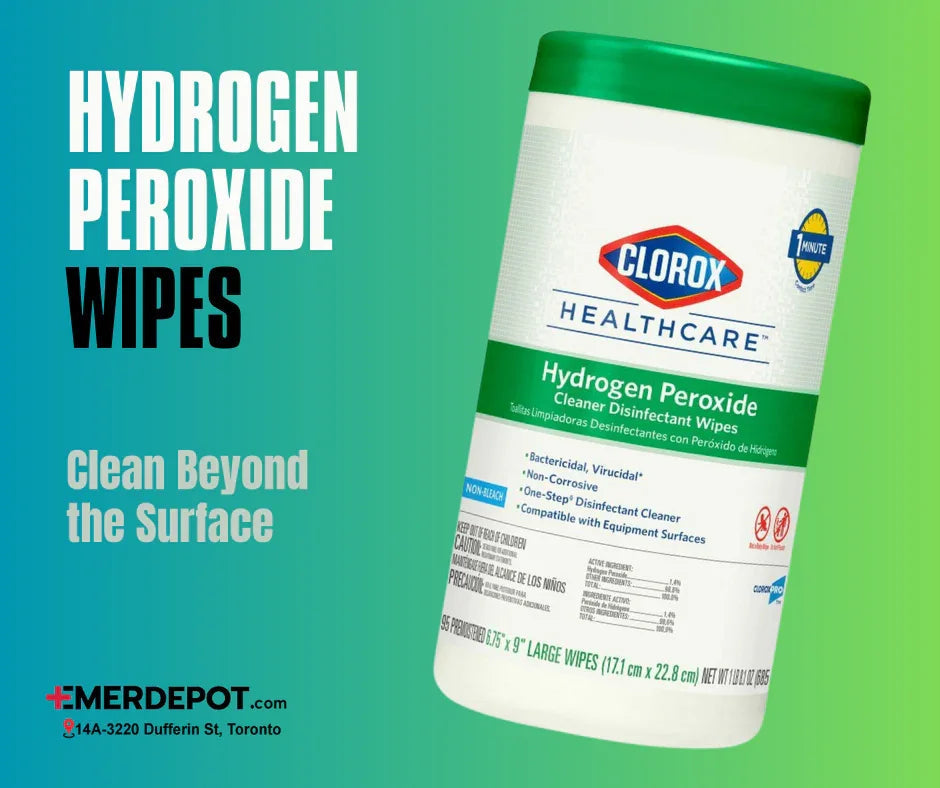Clorox Healthcare hydrogen peroxide disinfectant wipes container on green background