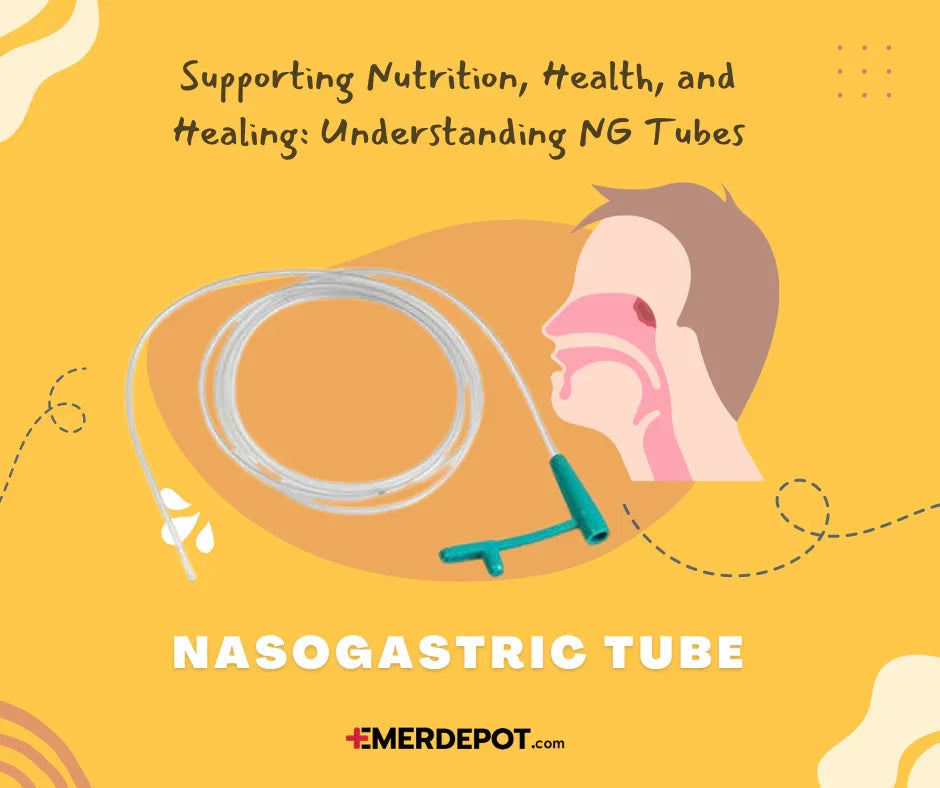 Nasogastric tube with diagram of nasal and gastric insertion for medical nutrition support