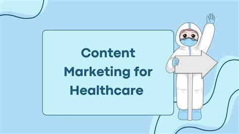 Illustration of healthcare worker in PPE with sign, text 'Content Marketing for Healthcare'