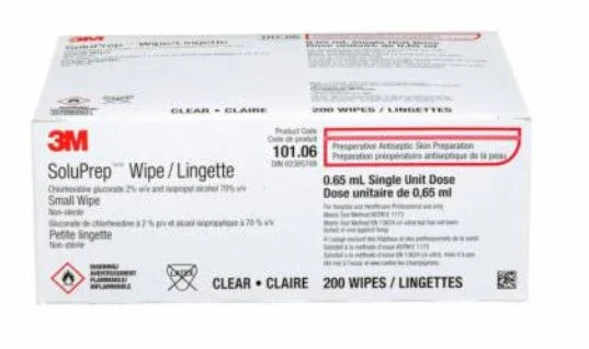 3M SoluPrep antiseptic skin prep wipes box, 200 single dose medical alcohol wipes