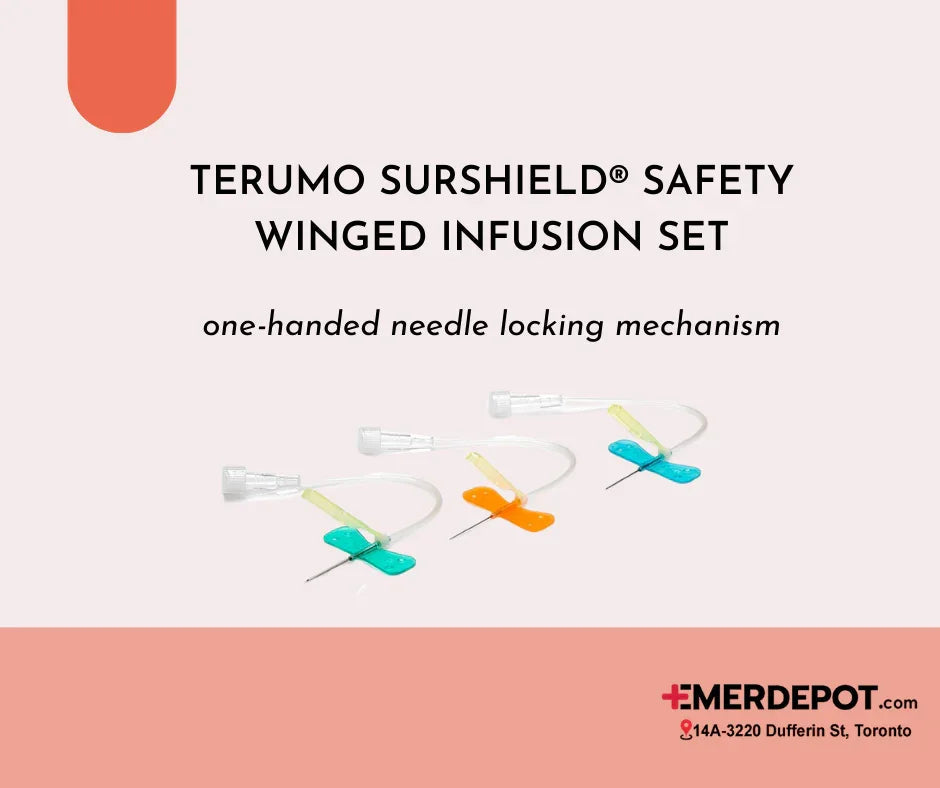 Safety winged infusion sets with colored butterfly wings and one-handed needle lock