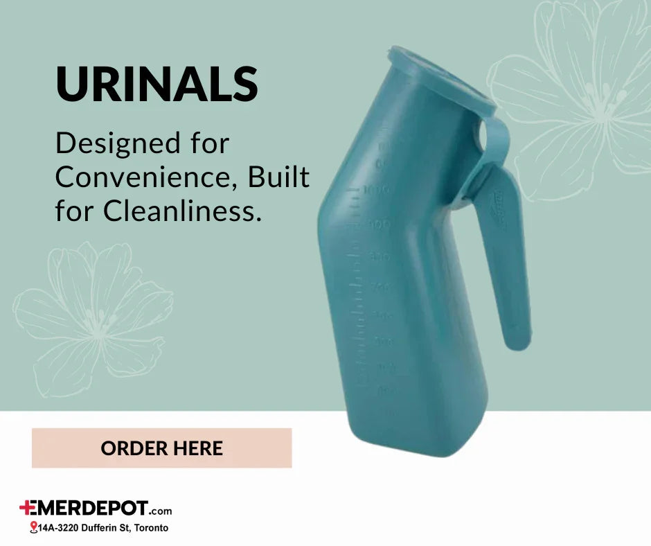 Portable plastic urinal bottle with handle, suitable for home care and medical use