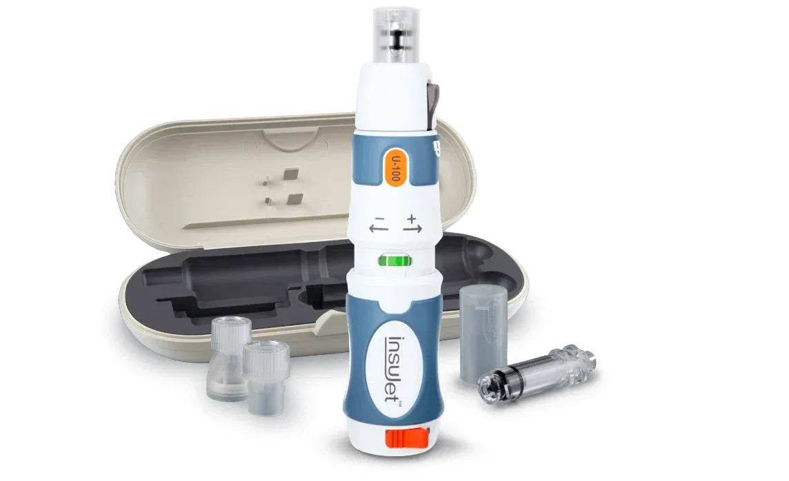 Insulin injector kit with carrying case and accessories for home medical care