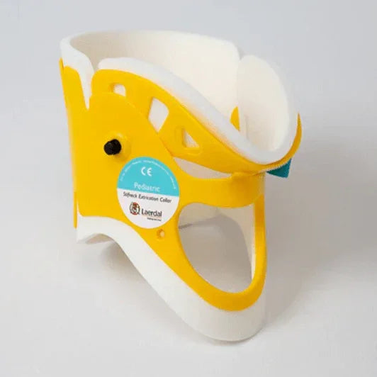 Pediatric cervical collar yellow and white for neck immobilization on white background