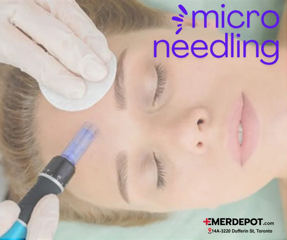 Microneedling facial treatment with dermapen tool for skin care and esthetic procedure