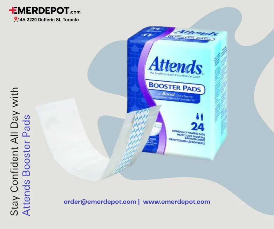 Attends booster pads pack with one pad shown, for incontinence protection and absorbency