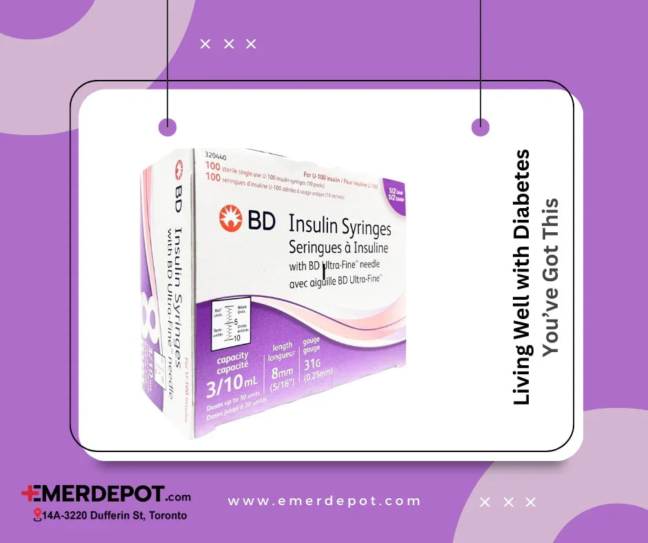 BD insulin syringes box for diabetes care, 3/10mL 31G, with BD ultra-fine needle on purple background.