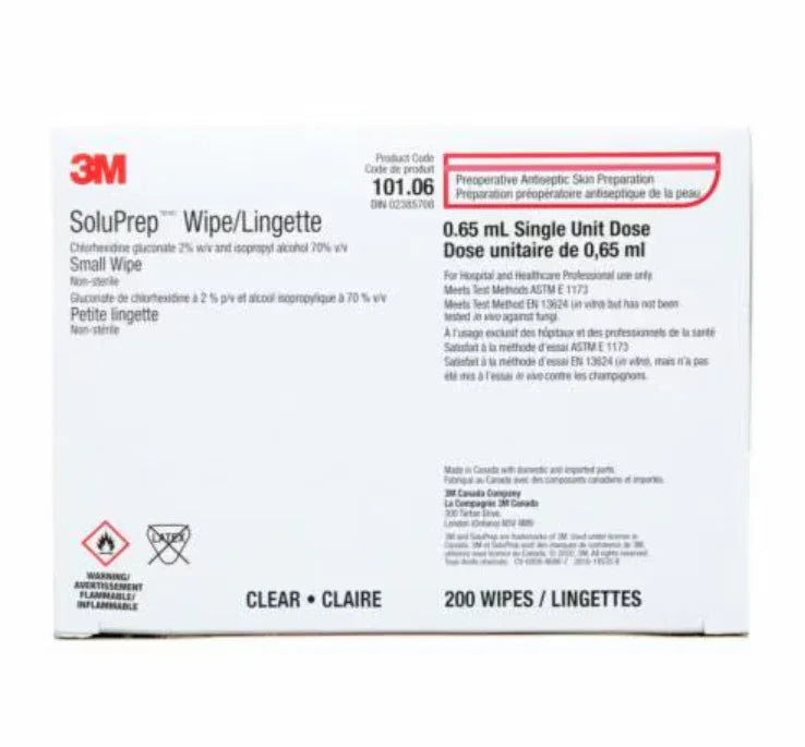 3M SoluPrep Antiseptic Skin Prep Wipes for medical use, 200-count box, clear solution, hospital-grade disinfection