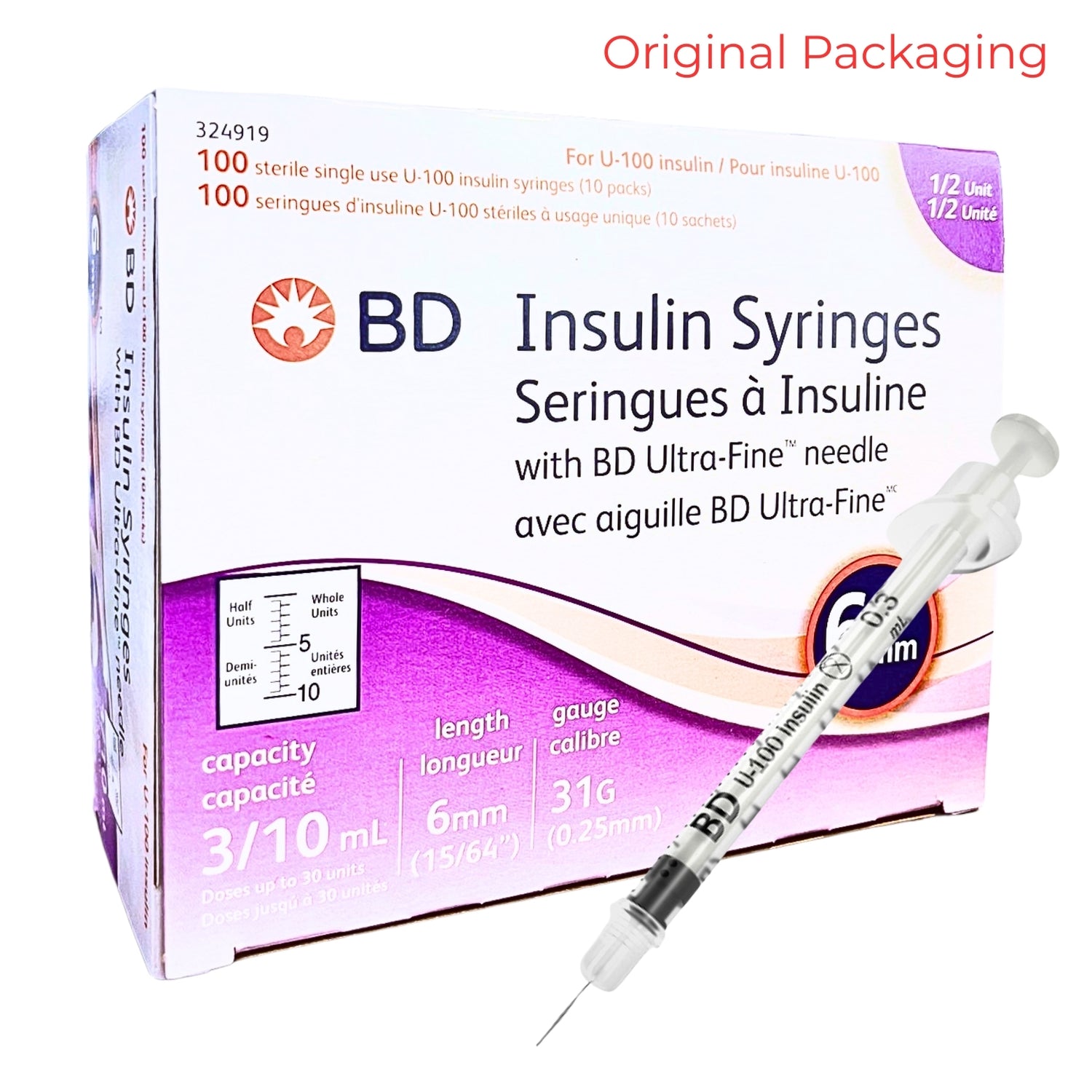 Seringues à insuline ultrafines Embecta 0,3 ml | 31 g x 6 mm | 324919