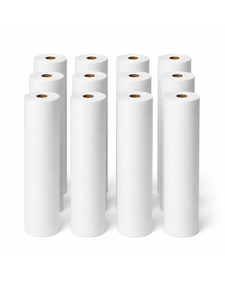 White paper rolls for medical, home care, or PPE use, neatly arranged on white background