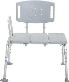 Adjustable medical shower transfer bench with backrest and non-slip legs for home care