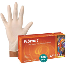 Latex powder free examination gloves box with gloved hand, 100 count medical supplies