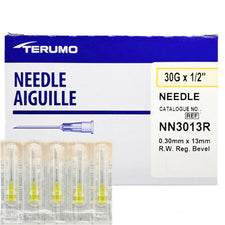 Box of Terumo hypodermic needles 30G x 1/2 inch, 0.30mm x 13mm, sterile medical supplies