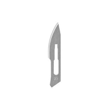 Sterile surgical scalpel blade number 23 on white background, medical supply tool