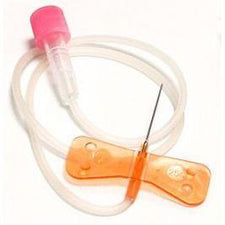 Butterfly IV infusion set with orange wings and needle for medical use