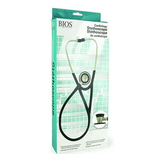 Cardiology stethoscope in retail box, medical diagnostic tool for home and clinical use