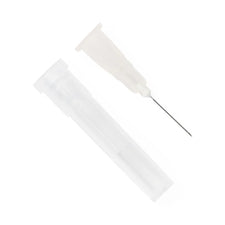 Sterile hypodermic needle with protective cap for medical injection or IV use