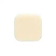 Square beige medical foam dressing pad on white background, wound care supply