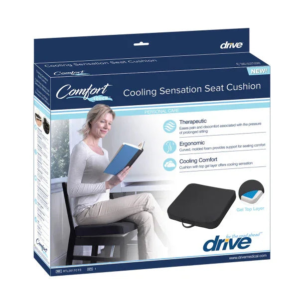 Cooling sensation seat cushion box showing ergonomic gel seat pad for comfort and support