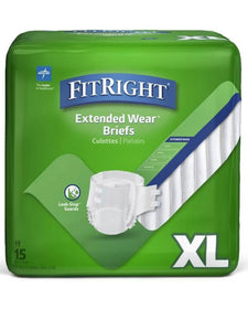 FitRight Extended Wear Briefs XL adult diapers package, leak-stop guards, 15 count