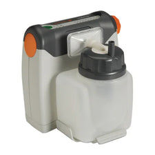 Portable medical suction machine with clear collection canister, used for respiratory care.