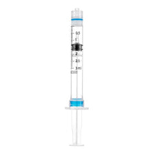 3ml clear disposable medical syringe with graduated markings on white background