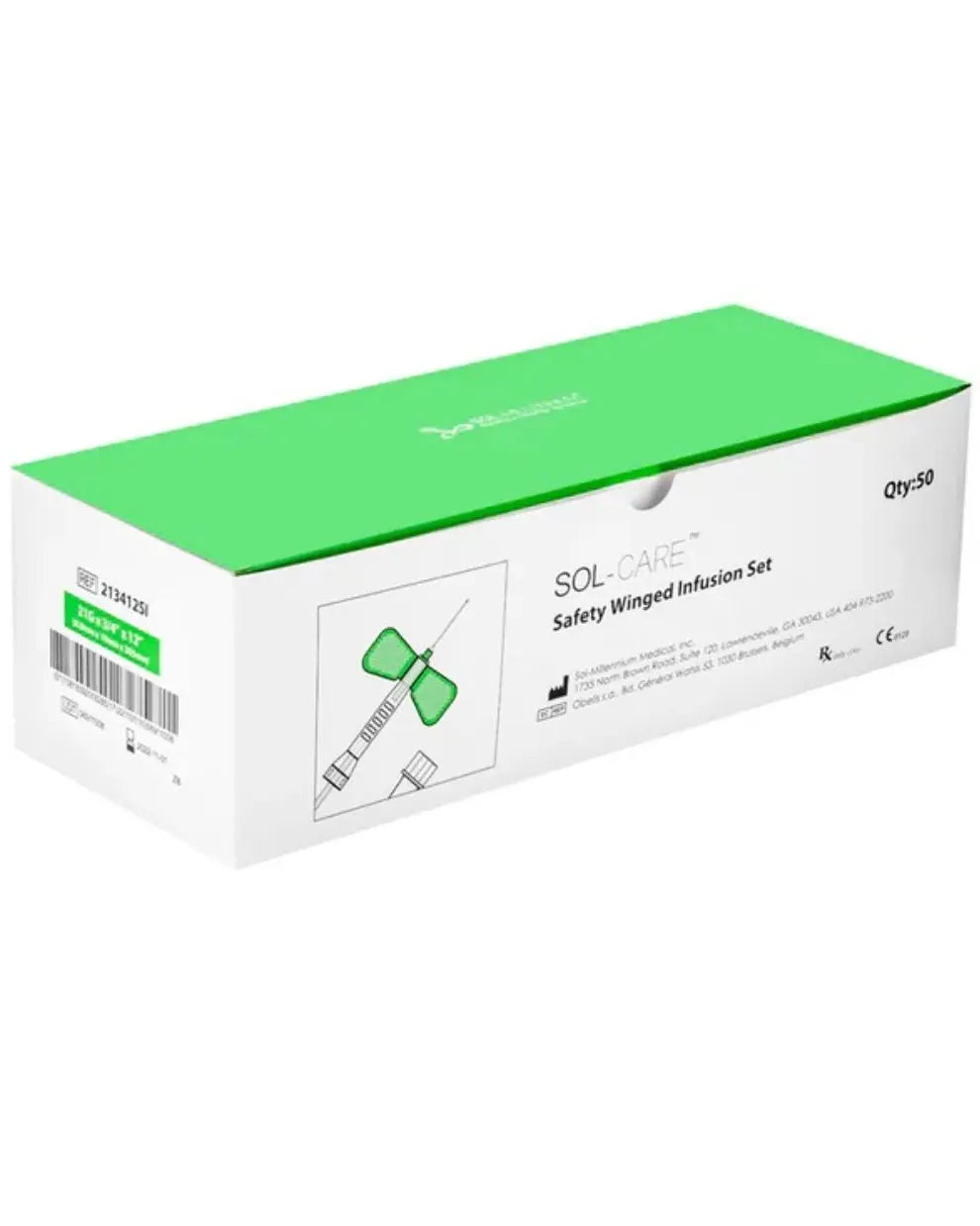 Sol-Care Safety Winged Infusion Set 21G x 3/4 x 12" | 50/box | 213412SI