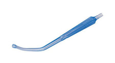 Blue Yankauer suction tip medical instrument for respiratory and oral care on white background.