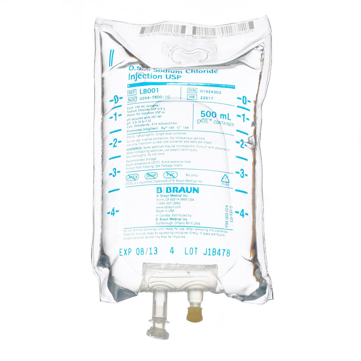 BBraun 0.9% Sodium Chloride Injection USP 500mL | L8001