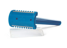 Blue disposable medical razor with safety blade and plastic guard