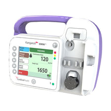 Kangaroo OMNI enteral feeding pump with display, controls, and handle for home medical care