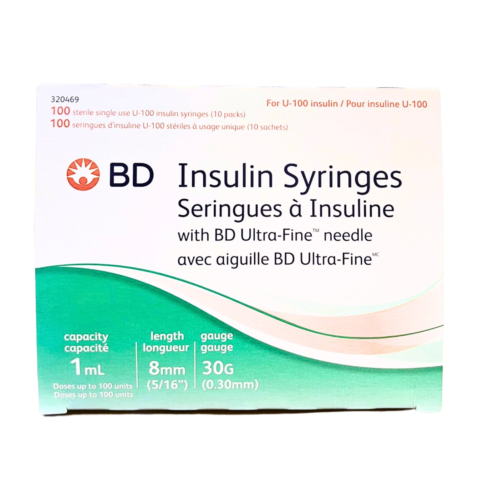 BD 1mL Insulin Syringe, ultra-fine 30G x 8mm needle for diabetes care.