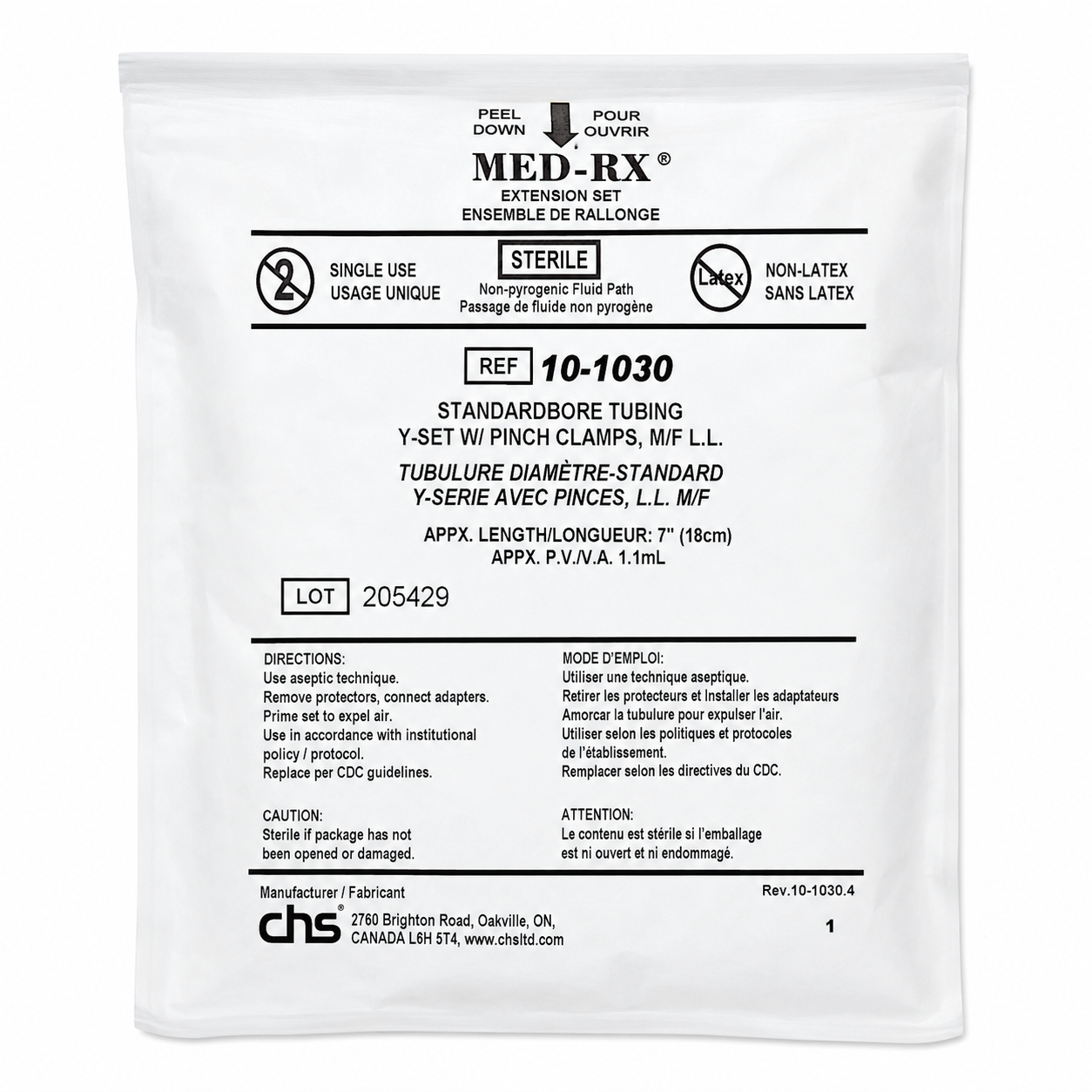 Med-Rx Standard Bore IV Extension Y-Set, 7", 2" Pinch Clamps | 10-1030