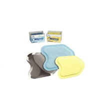 NeoDrys dental absorbent pads in blue and yellow with packaging and kidney tray