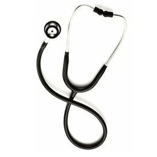 Black and silver stethoscope for home care and medical use on white background