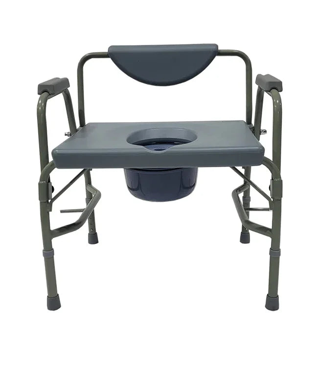 Portable medical commode chair with armrests and removable bucket for home care