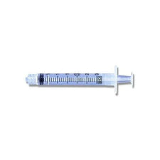 Disposable medical syringe with measurement markings on white background