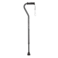 Black metal walking cane with ergonomic handle and rubber tip, mobility aid