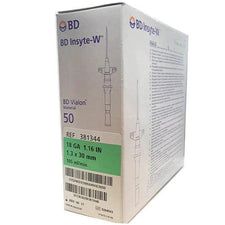 Box of BD Insyte-W 18GA 1.16 inch IV catheters, medical supplies packaging