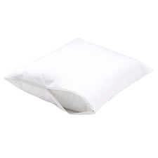 White zippered pillow protector for home care or medical bedding