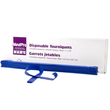 MedPro disposable blue tourniquets with box, medical supply for clinics and home care