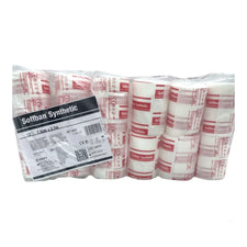 Pack of Soffban Synthetic medical bandage rolls in clear packaging, 7.5cm x 2.7m size.