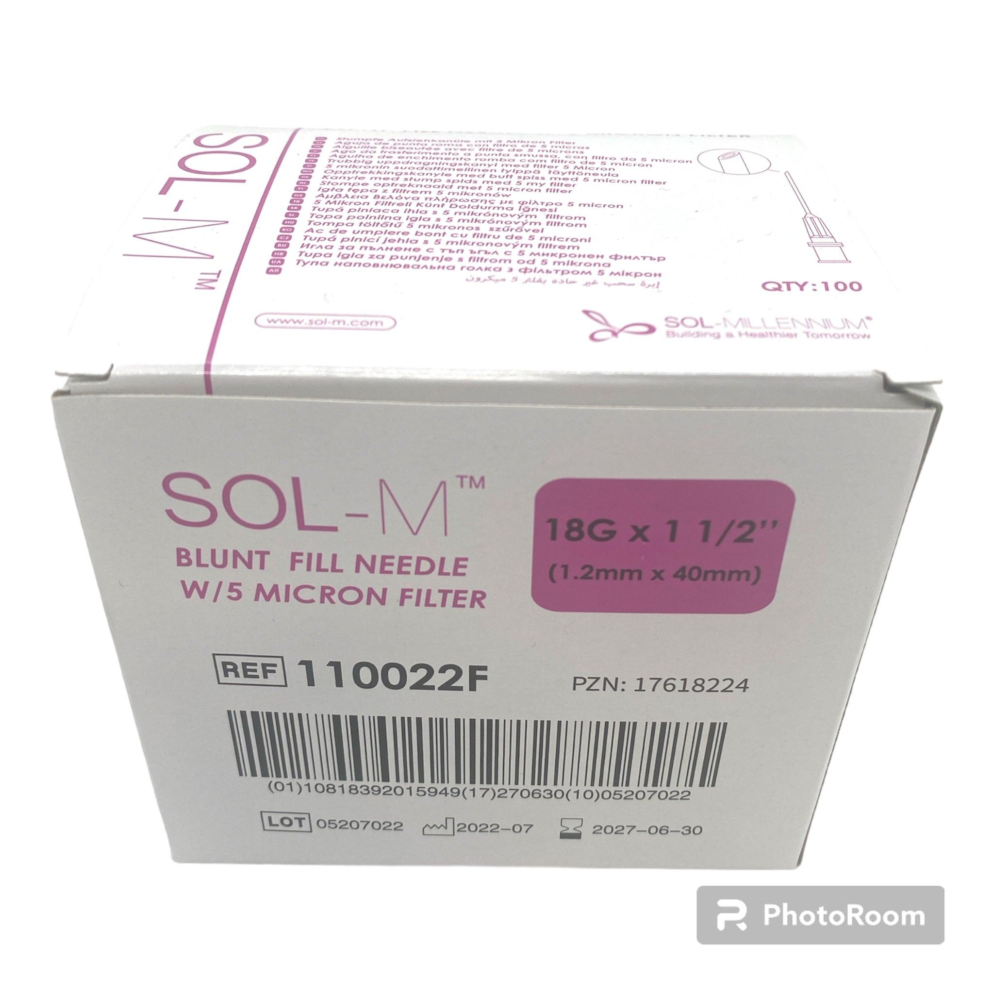 18G x 1 1/2" | Sol-M 110022F Blunt Fill Needle with 5 Micron Filter (100pcs)