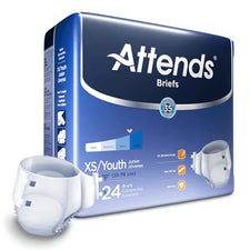 Attends briefs XS/Youth adult diapers package, incontinence protection, 24 count