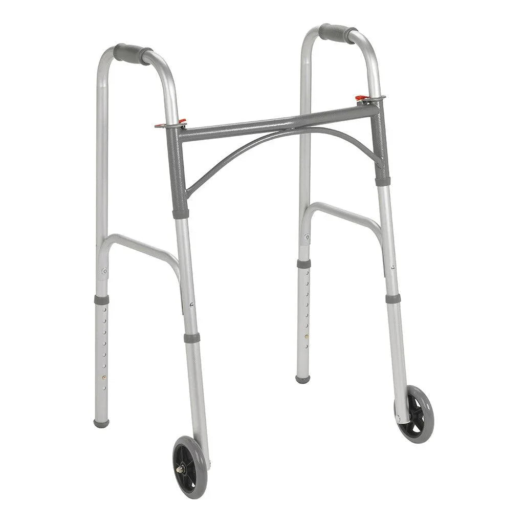 Folding Adult Walker Two Button with 5" Wheels | 10244