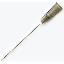 Sterile hypodermic needle with translucent hub for medical or IV use on white background