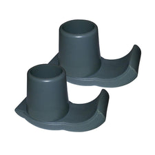 Pair of grey walker glide caps for mobility aids on white background